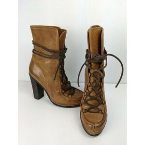 Buttero Tan Leather Lace Up Heeled Boots Size 36
